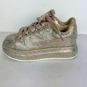Link Champagne Colored Crystal Embellished Platform Sneakers Little Girl Size 13